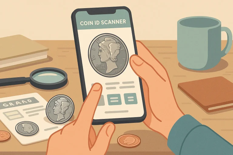 A collector checks a silver coin for quality.